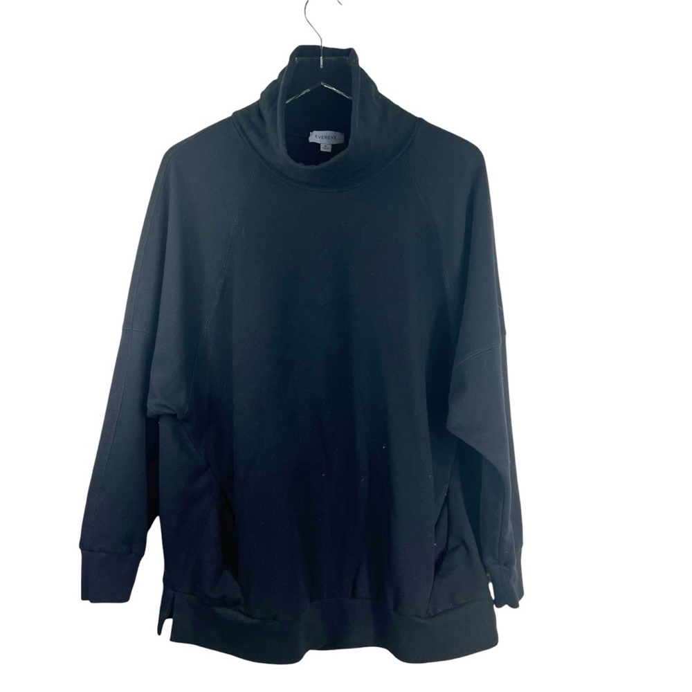 EVEREVE Black Fleece Long Mock Neck Top with Pockets Medium